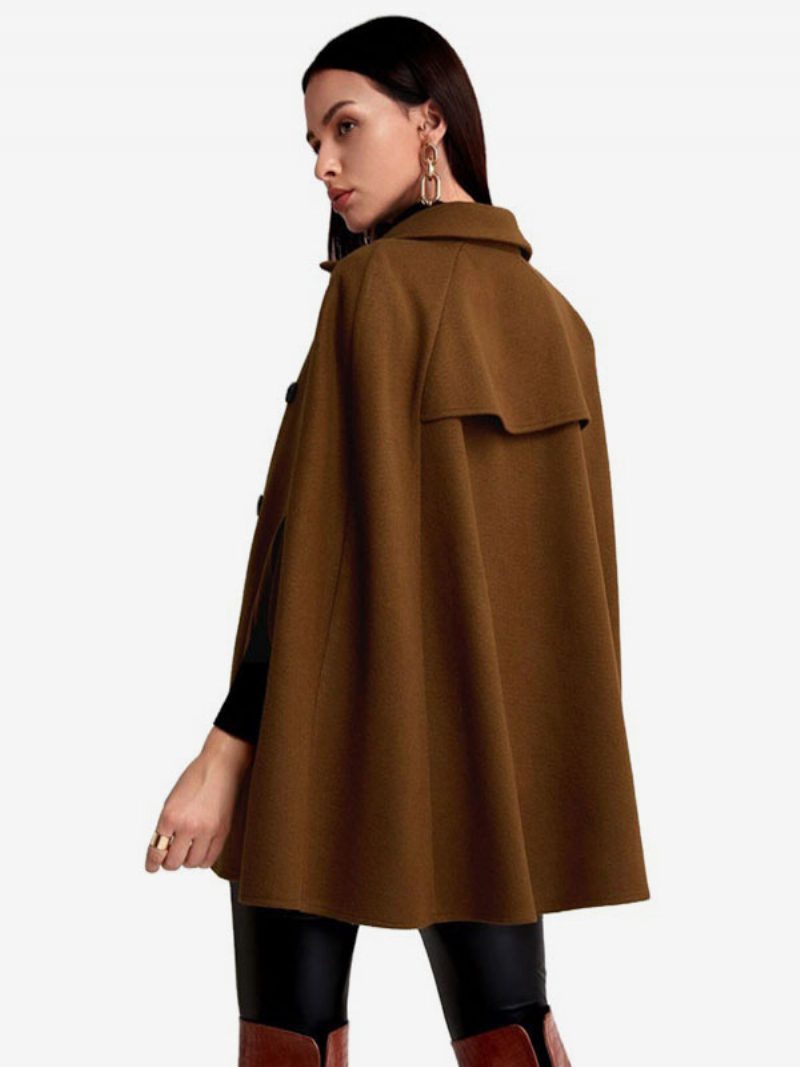 Poncho Zweireihiger Woll-cape-oberbekleidung Für Damen 2024 - Kaffeebraun