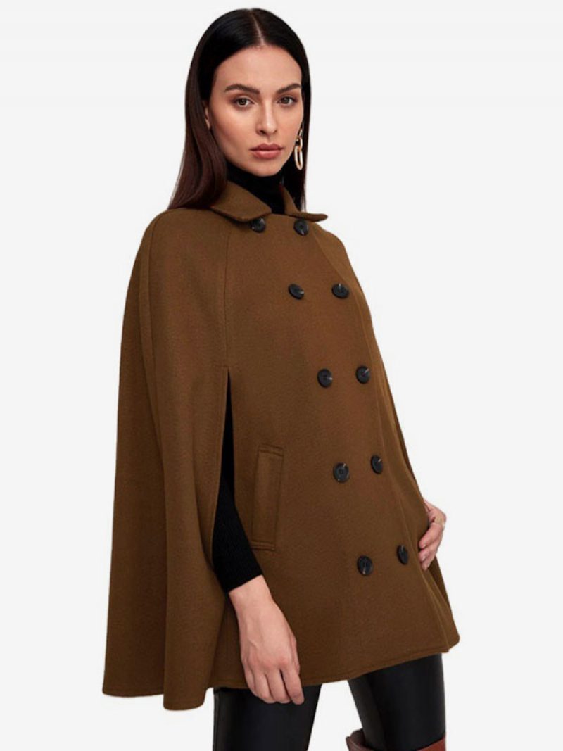 Poncho Zweireihiger Woll-cape-oberbekleidung Für Damen 2024 - Kaffeebraun