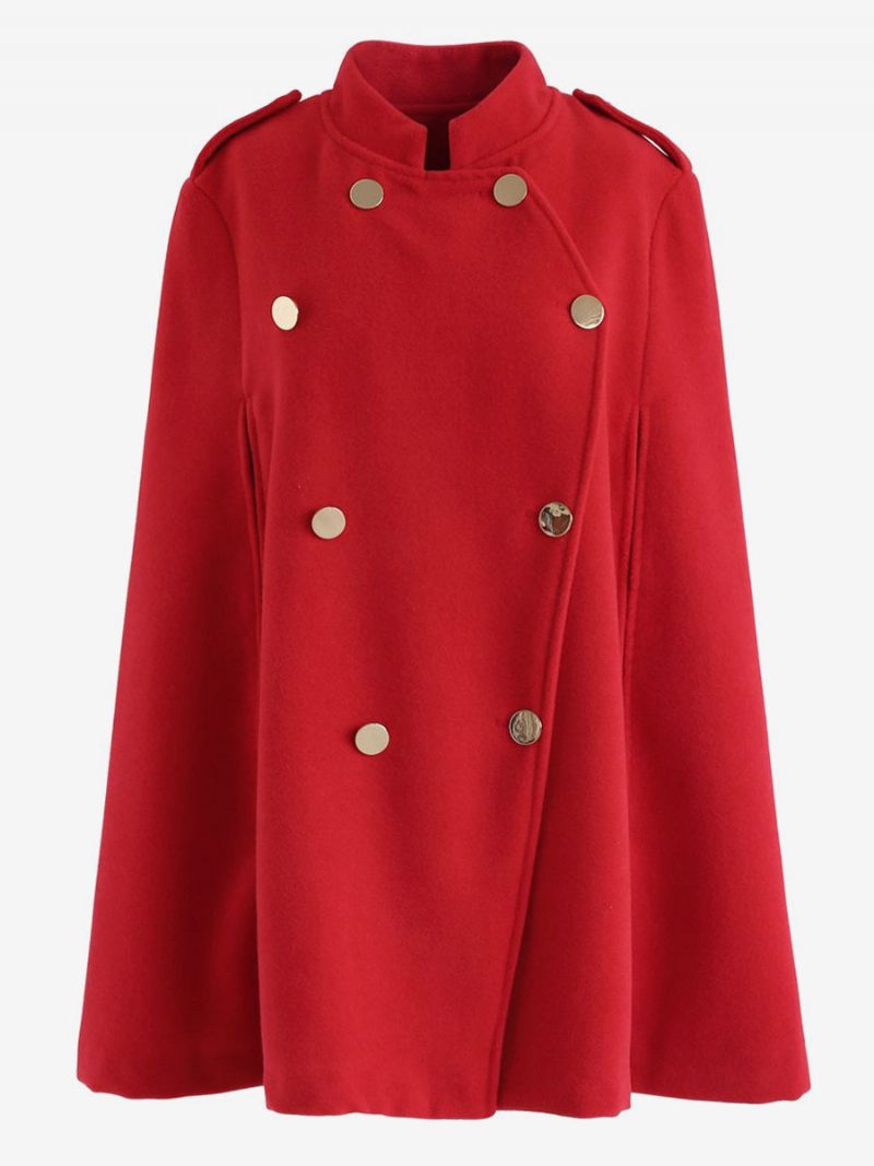 Schwarzer Poncho-mantel Zweireihig Cape Frühlings-oberbekleidung Für Damen - Rot