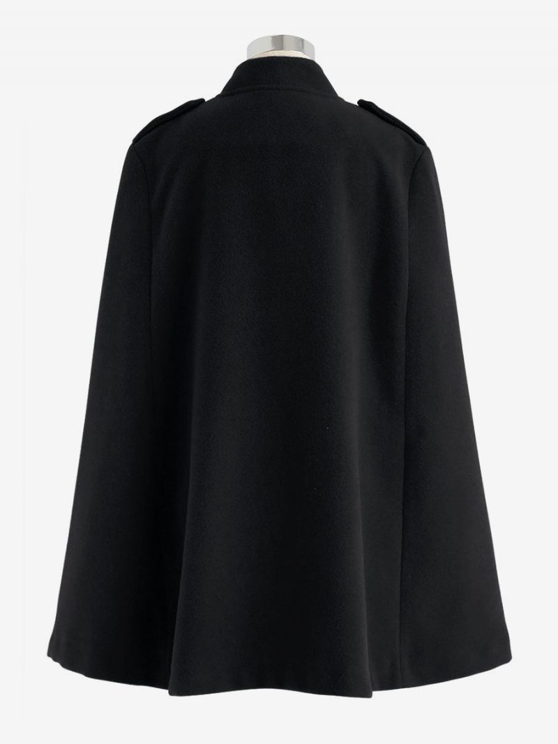 Schwarzer Poncho-mantel Zweireihig Cape Frühlings-oberbekleidung Für Damen - Schwarz