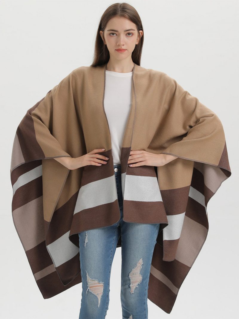 Übergroßer Damen-cape-streifen-farbblock-herbst-winter-poncho