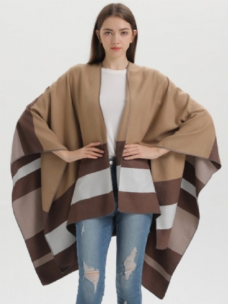 Übergroßer Damen-cape-streifen-farbblock-herbst-winter-poncho