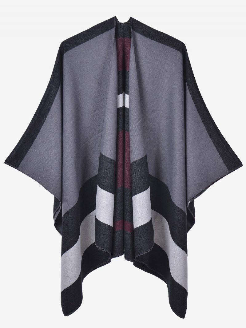 Übergroßer Damen-cape-streifen-farbblock-herbst-winter-poncho - Burgund