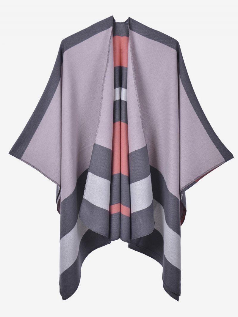 Übergroßer Damen-cape-streifen-farbblock-herbst-winter-poncho - Rosa