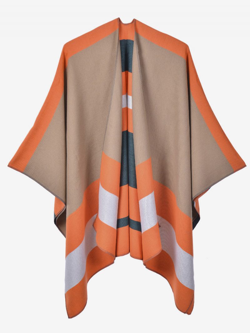 Übergroßer Damen-cape-streifen-farbblock-herbst-winter-poncho - Orange