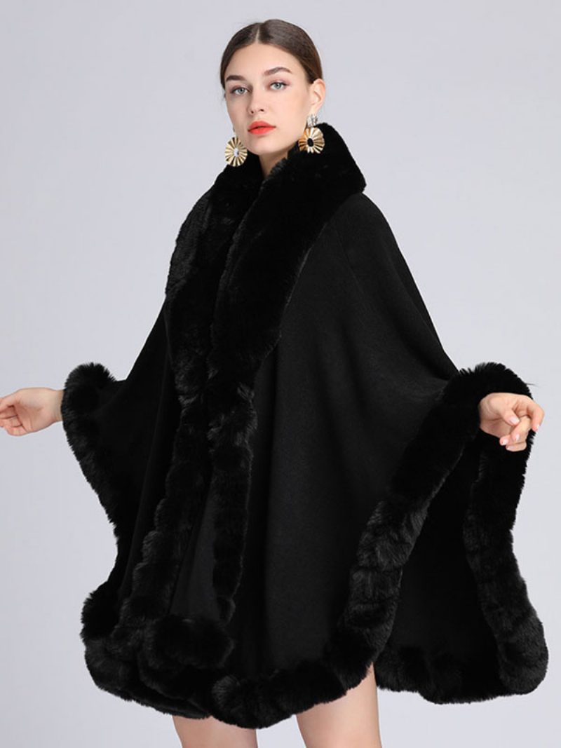 Umhang Cape Kunstpelz Braut Wraps Poncho Mantel Für Frauen - Schwarz