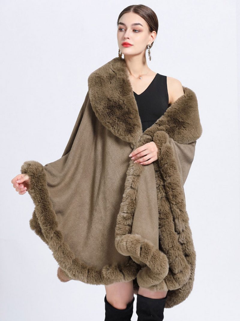 Umhang Cape Kunstpelz Braut Wraps Poncho Mantel Für Frauen - Khaki