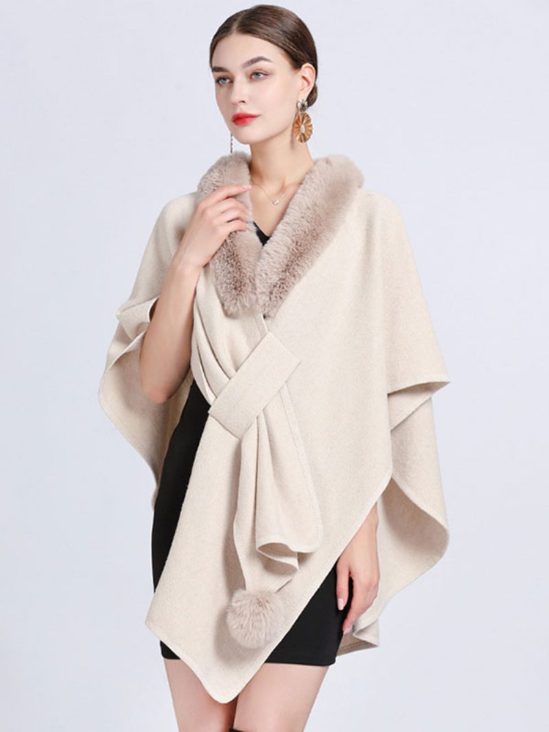 Umhang Cape Kunstpelz Schal Wraps Herbst Oberbekleidung Für Frauen - Beige