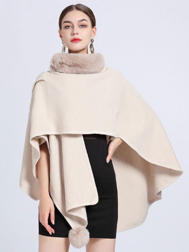 Umhang Cape Kunstpelz Schal Wraps Herbst Oberbekleidung Für Frauen - Beige