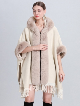 Weihnachts-cape-mantel Für Damen Mit Kapuze Kariert Fransen Winter-poncho-oberbekleidung