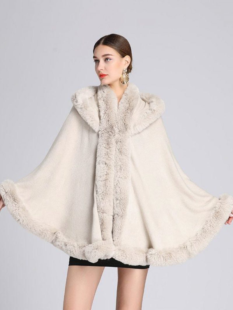 Weihnachtsumhang Cape Kunstpelz Kapuzen-poncho-mantel Für Frauen 2024 - Beige