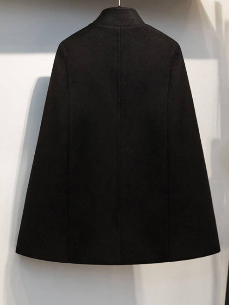 Woll-poncho-mantel Mit Stehkragen Zweireihig Für Damen Cape-oberbekleidung - Schwarz