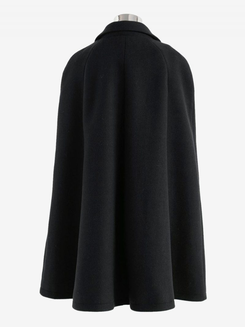 Woll-poncho-mantel Zweireihig Cape Winter-oberbekleidung Für Damen - Schwarz