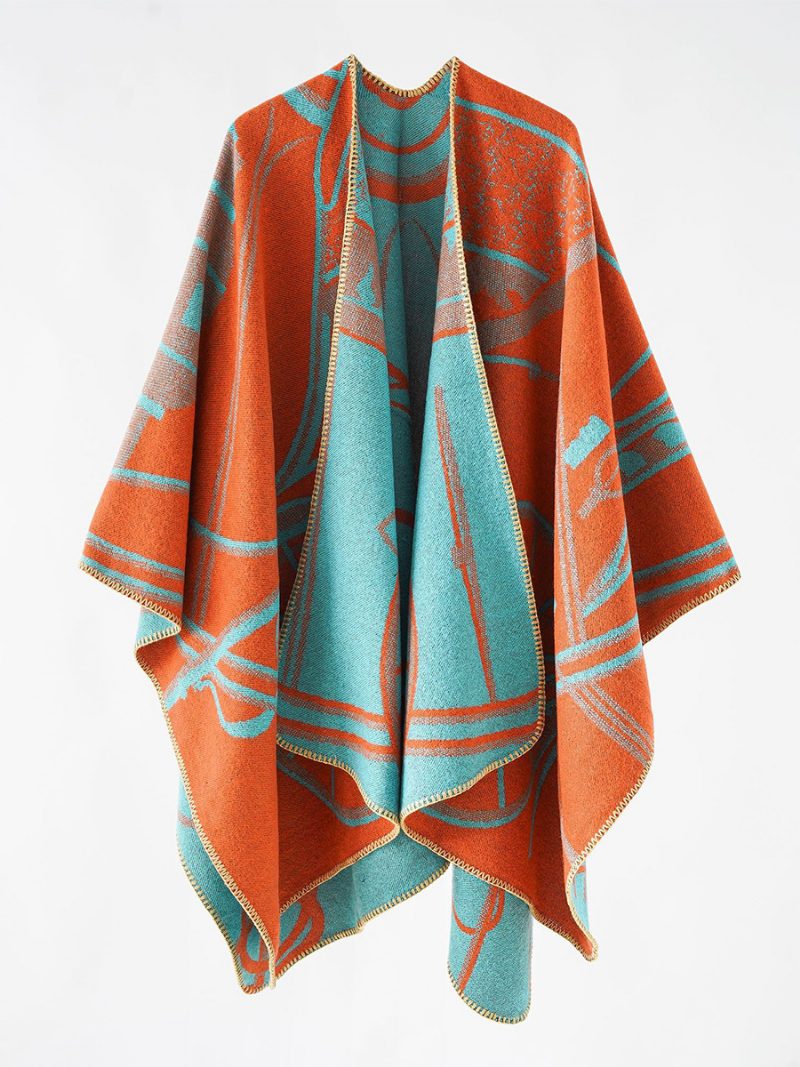 Zweifarbiger Poncho Für Damen Täglicher Lässiger Eleganter Umhang - Orange