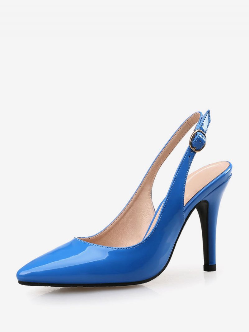 Burgunderrote Slingback-pumps Für Damen Aus Lackleder Mit Stiletto-absatz - Blau