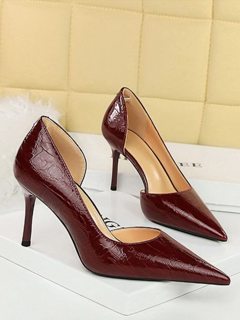 Damen-absätze Schicke Pumps Spitzer Zehenbereich Stiletto-absatz Lack-pu-obermaterial - Burgund