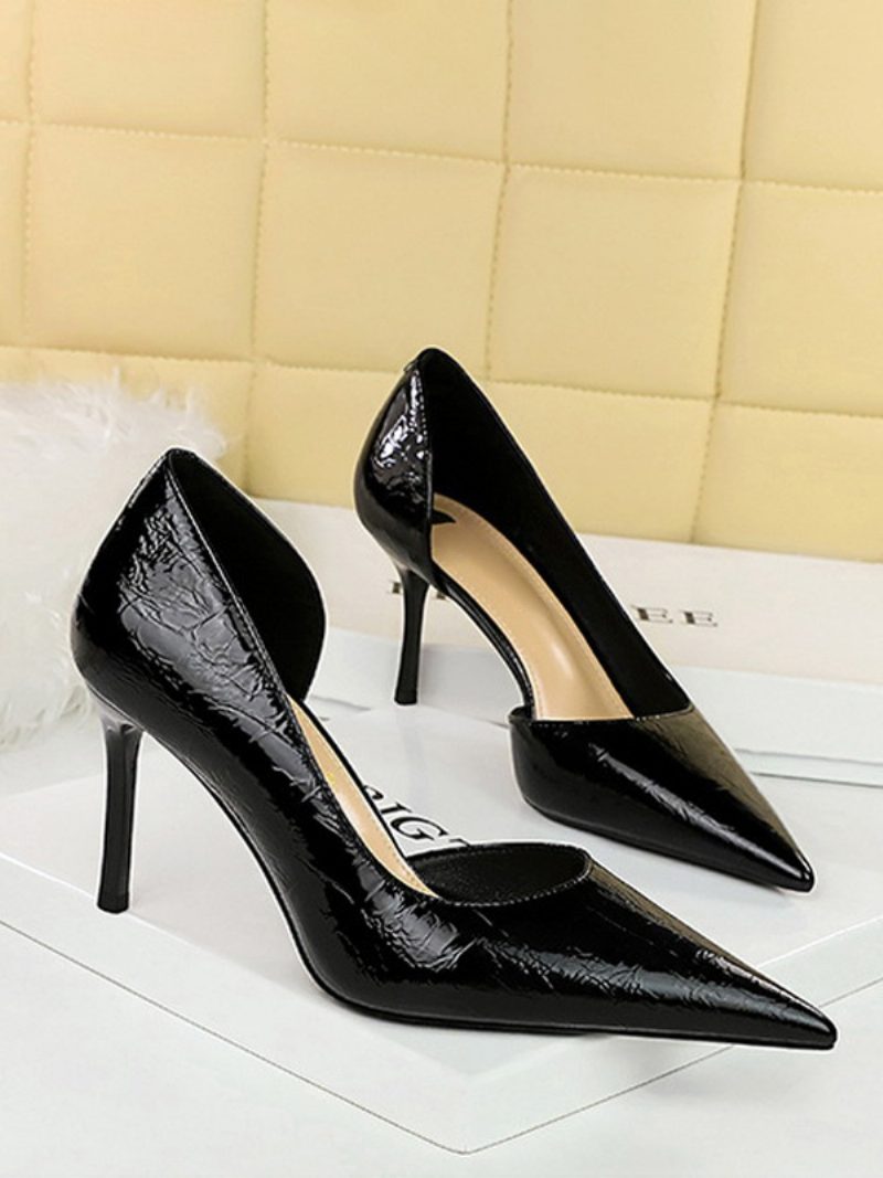 Damen-absätze Schicke Pumps Spitzer Zehenbereich Stiletto-absatz Lack-pu-obermaterial - Schwarz