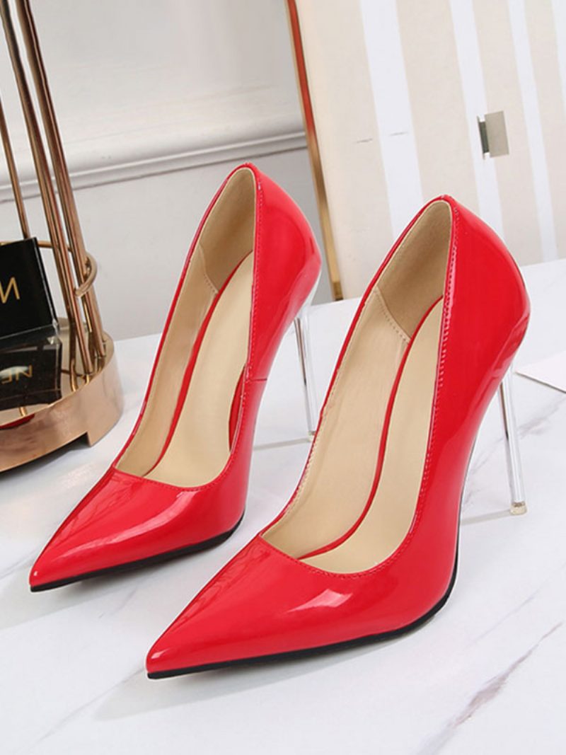 Damen-absätze Slip-on Spitze Zehen-pumps Stiletto-absatz Pu-leder - Rot