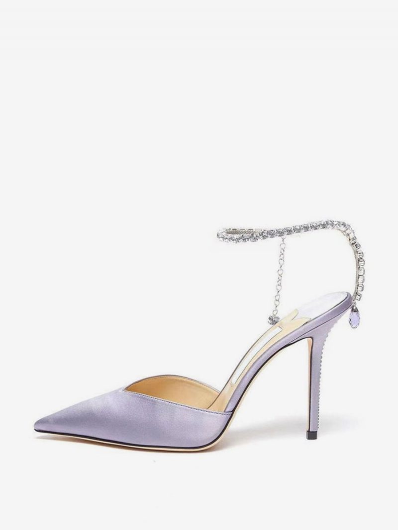 Damen-brautpumps Mit Knöchelriemen Und Slingback-absatz Aus Satin - Lavendel