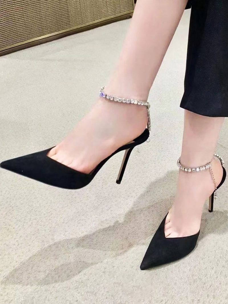 Damen-brautpumps Mit Knöchelriemen Und Slingback-absatz Aus Satin - Schwarz