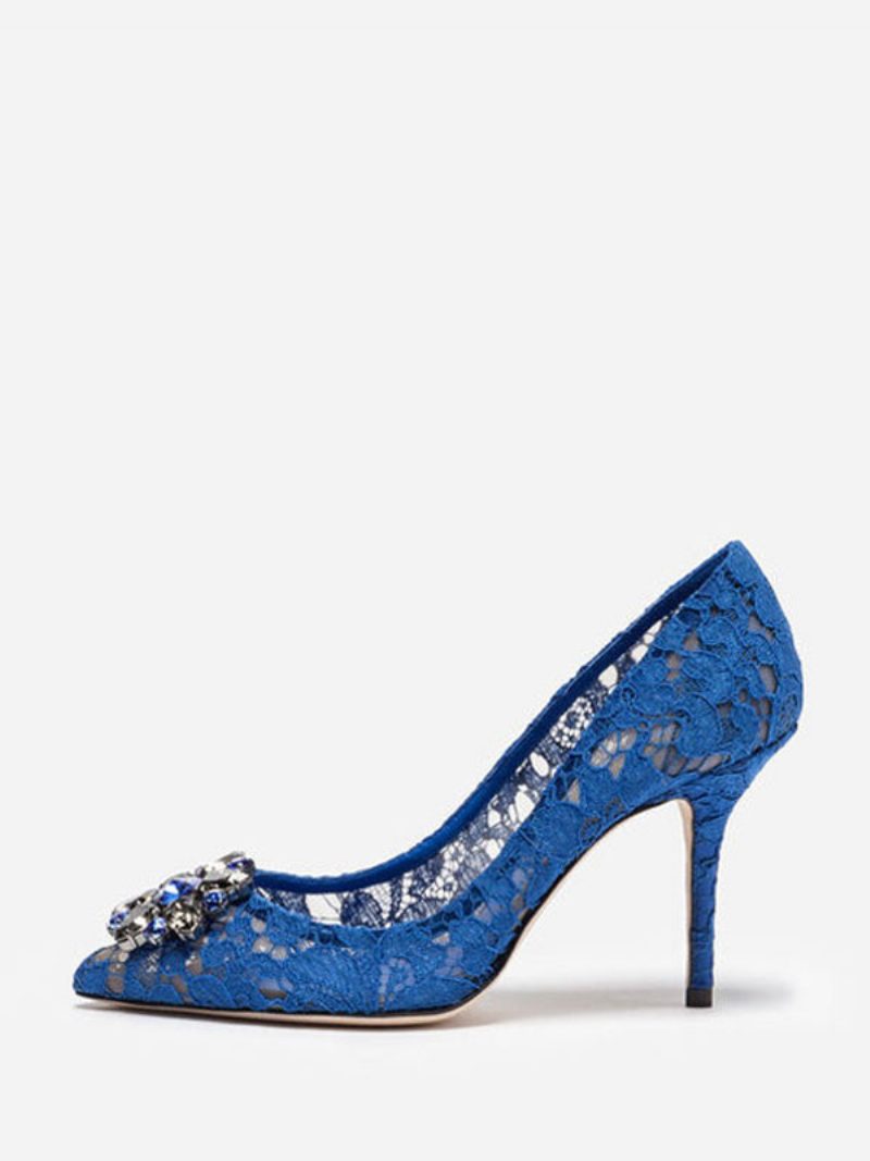 Damen-brautschuhe Mit Spitzen-high-heels Und Spitzen Strasssteinen Schwarz - Blau