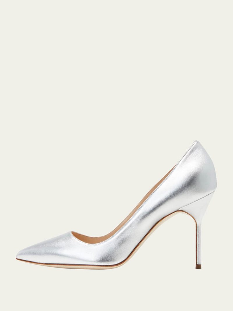 Damen High Heels Gold Alomond Toe Stiletto Heel Dress Pumps - Silber