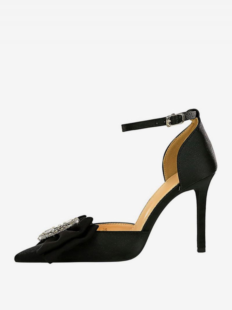 Damen High Heels Knöchelriemen-pumps Strasssteine Elegante Spitze Zehen-stiletto-absatz-pumps - Schwarz