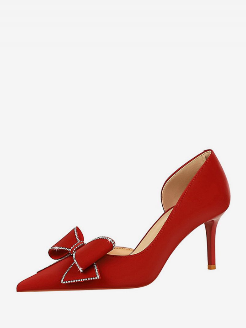 Damen High Heels Schleifen Elegante Pumps Spitze Zehen Stiletto - Rot