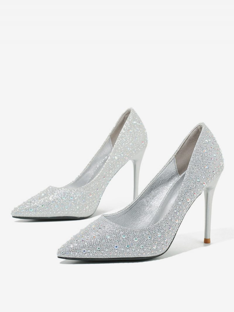 Damen High Heels Stiletto-absatz Pumps Mit Paillettenstoff - Silber