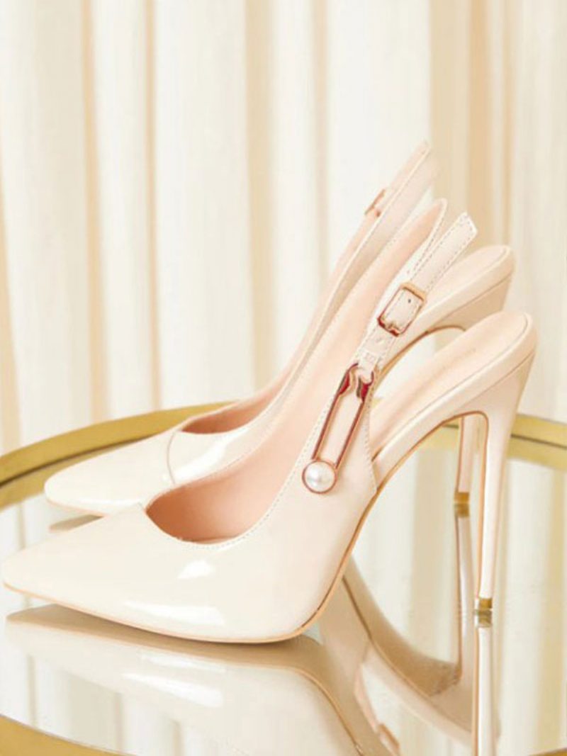 Damen-high-heels Stiletto-absatz Spitzer Zehenbereich Pu-leder Schwarze Slingback-heels - Beige