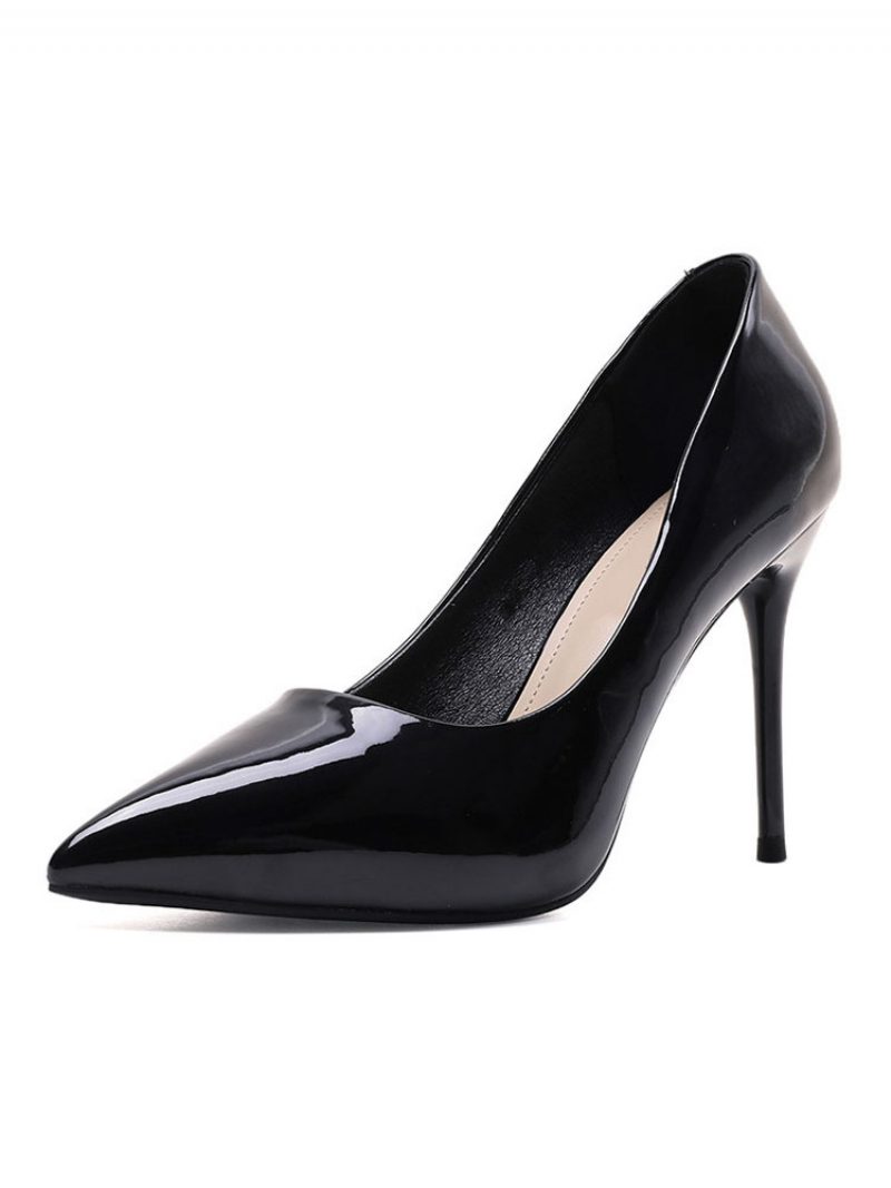 Damen High Heels Stiletto-absatz Spitzschuh Lackleder Burgunderrote Pumps - Schwarz