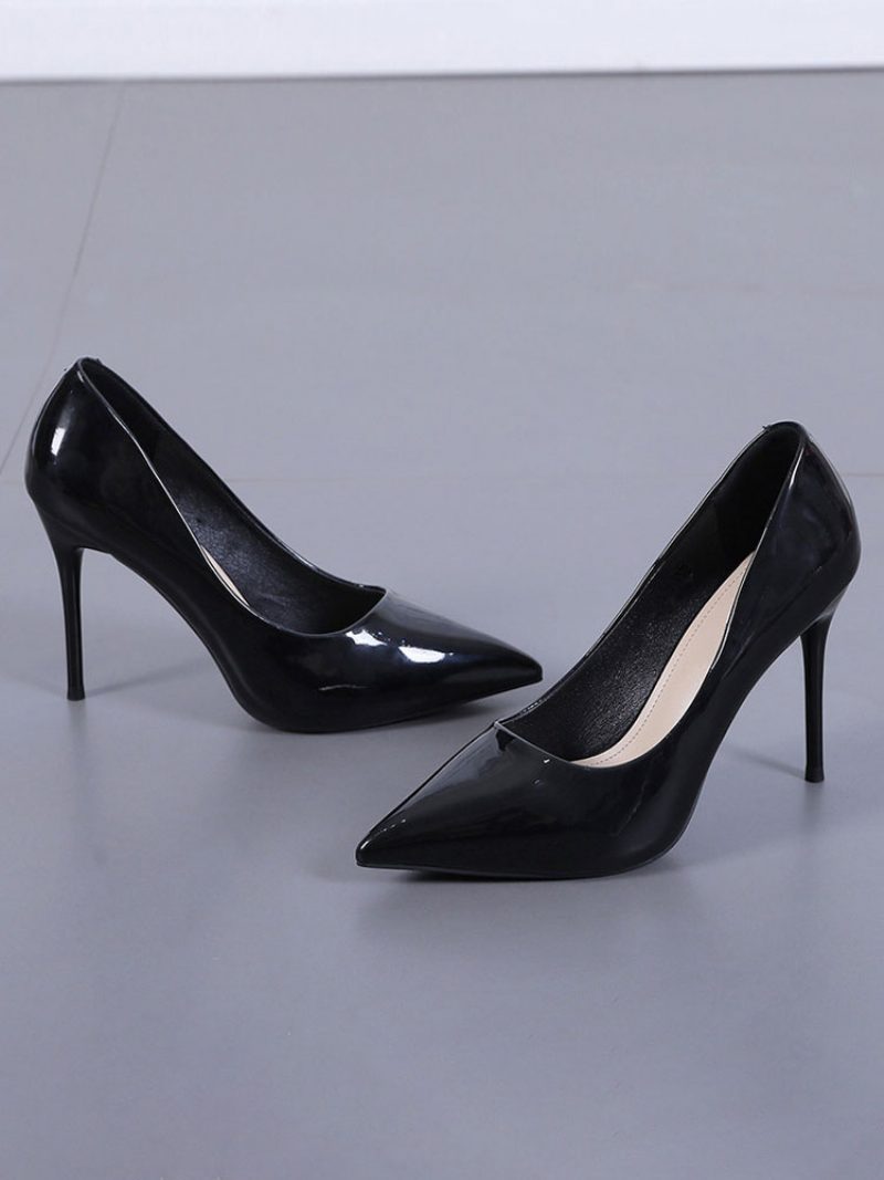 Damen High Heels Stiletto-absatz Spitzschuh Lackleder Burgunderrote Pumps - Schwarz