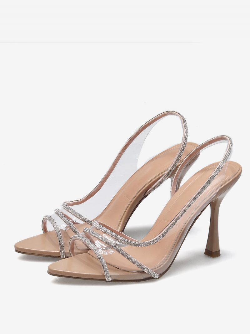 Damen High Heels Strasssteine Slingback-pumps Mit Offener Zehenpartie - Hellgelb