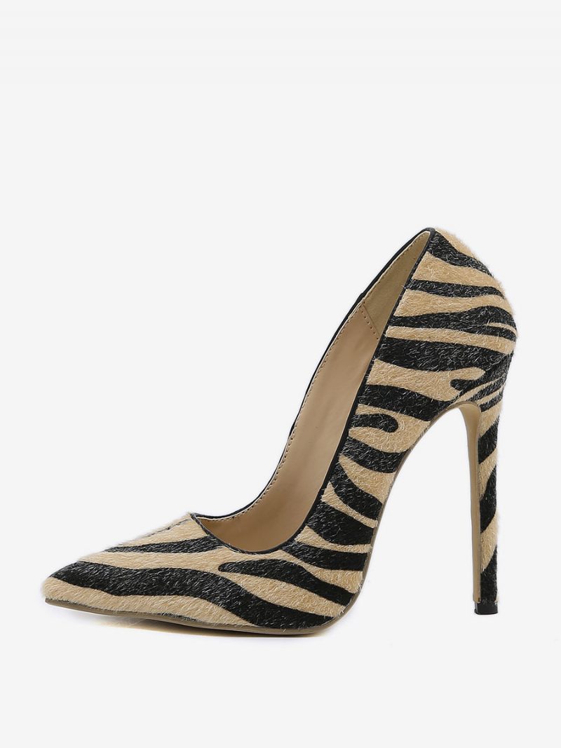 Damen High Heels Zebra-print Pumps Stiletto-absatz Pferdehaar - Kaffeebraun