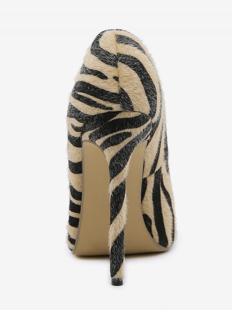 Damen High Heels Zebra-print Pumps Stiletto-absatz Pferdehaar - Kaffeebraun