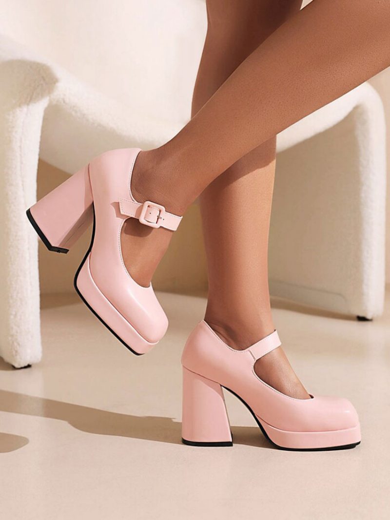 Damen-mary-jane-pumps Mit Plateausohle Und Klobigem Absatz - Rosa