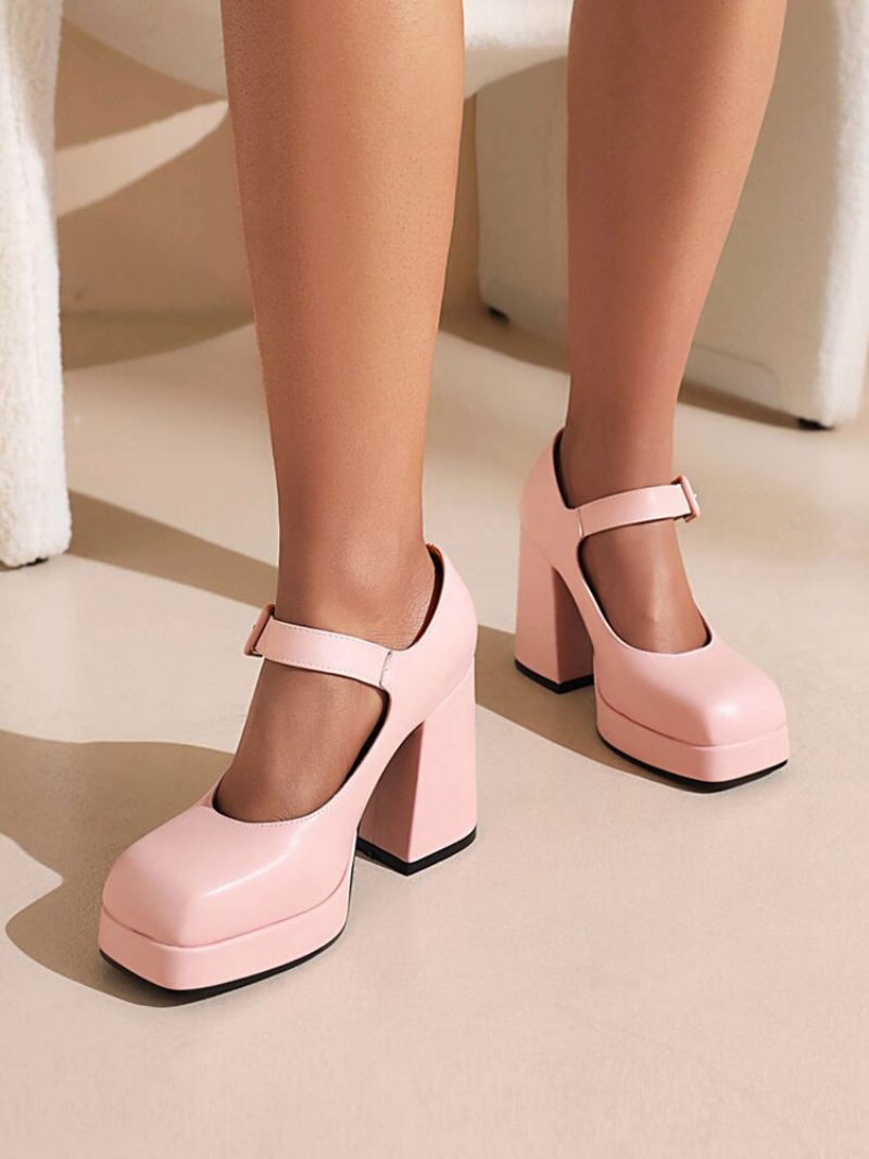 Damen-mary-jane-pumps Mit Plateausohle Und Klobigem Absatz - Rosa