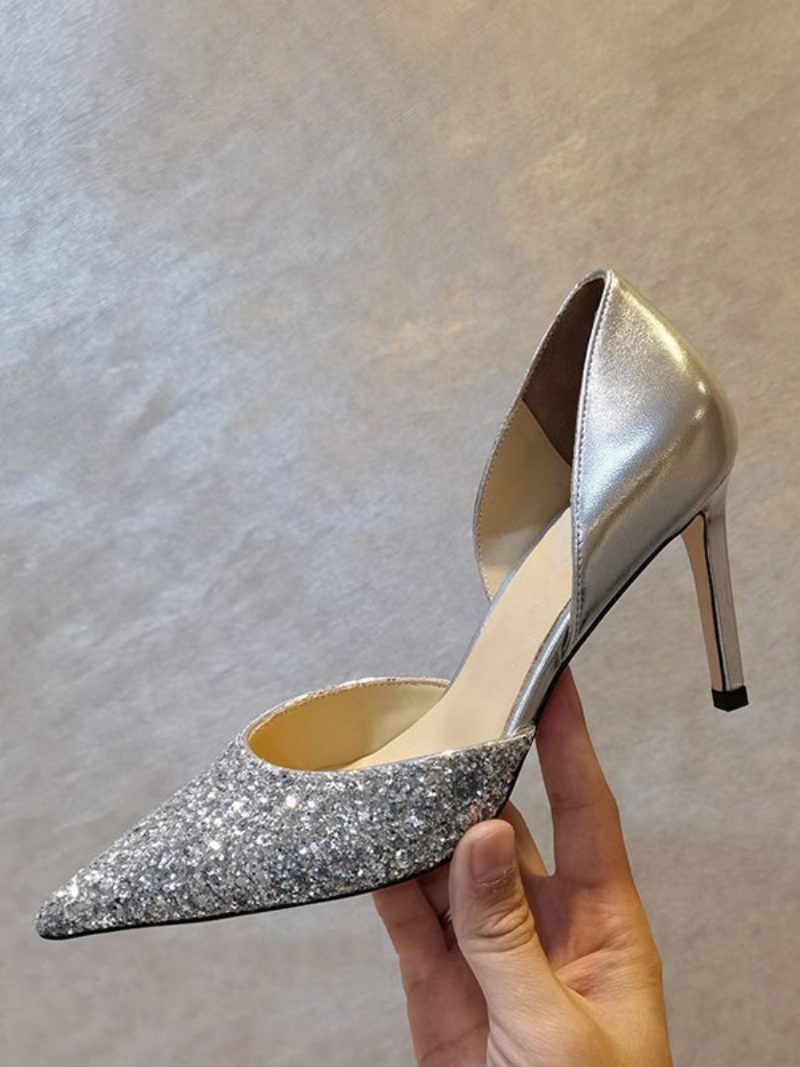 Damen-partyschuhe Mit Absatz Nackte Spitze Zehenpartie Stiletto-absatz Kleidschuhe - Silber