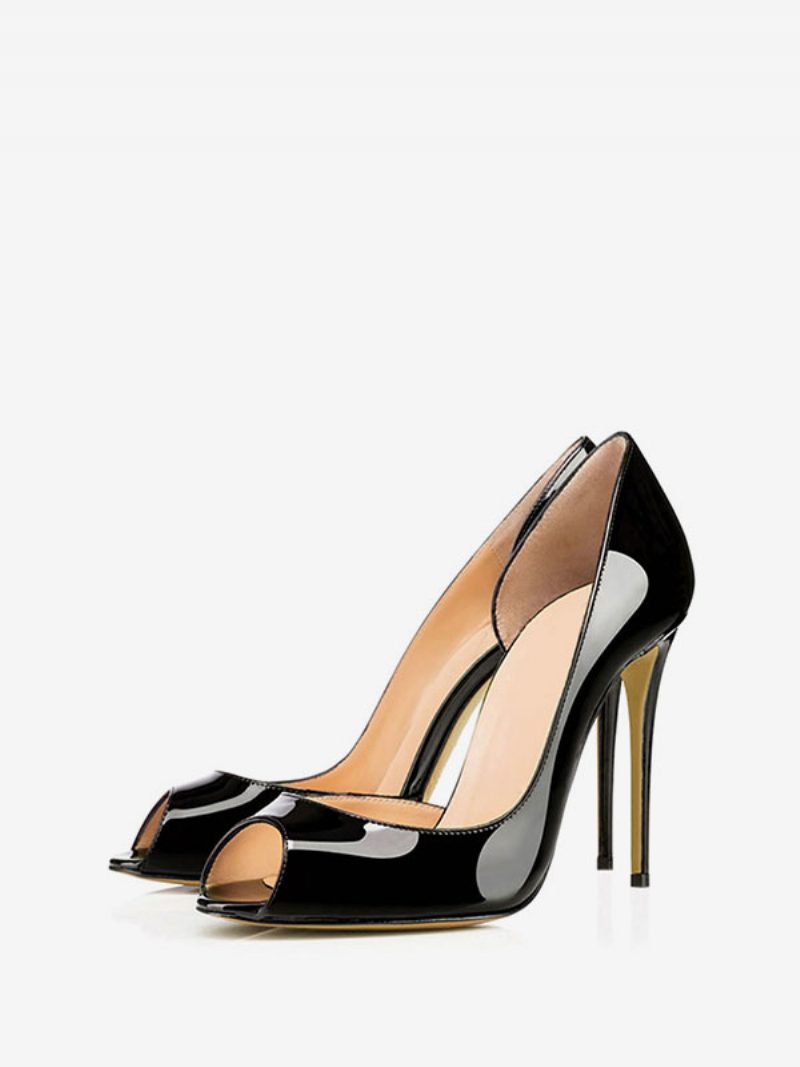 Damen-peep-toe-pumps Aus Lackleder Mit Stiletto-absatz Und Hohem Absatz Schwarz