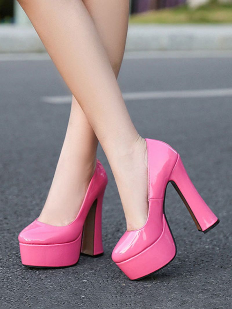 Damen-plateau-pumps Mit Klobigem Absatz Und Hohem - Magenta