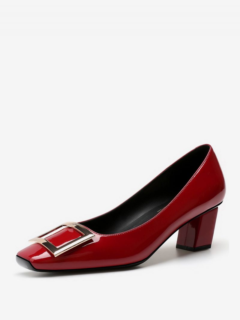 Damen-pumps Aus Lackleder Mit Mittelhohem Absatz Und Klobigem - Rot