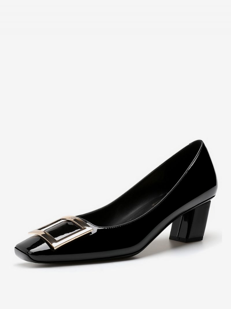 Damen-pumps Aus Lackleder Mit Mittelhohem Absatz Und Klobigem - Schwarz