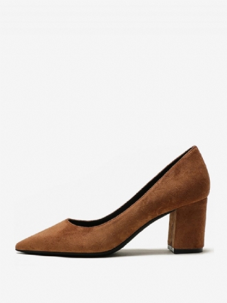 Damen-pumps Aus Wildleder Mit Blockabsatz Braune Slip-on-heels Spitzer Zehenpartie