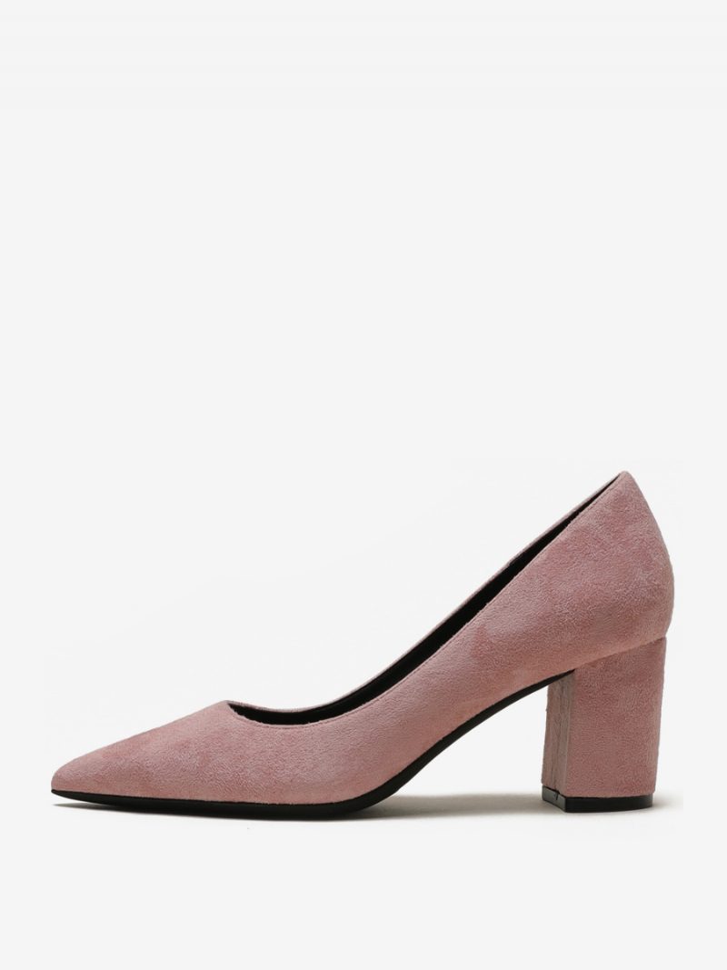 Damen-pumps Aus Wildleder Mit Blockabsatz Braune Slip-on-heels Spitzer Zehenpartie - Hellrosa