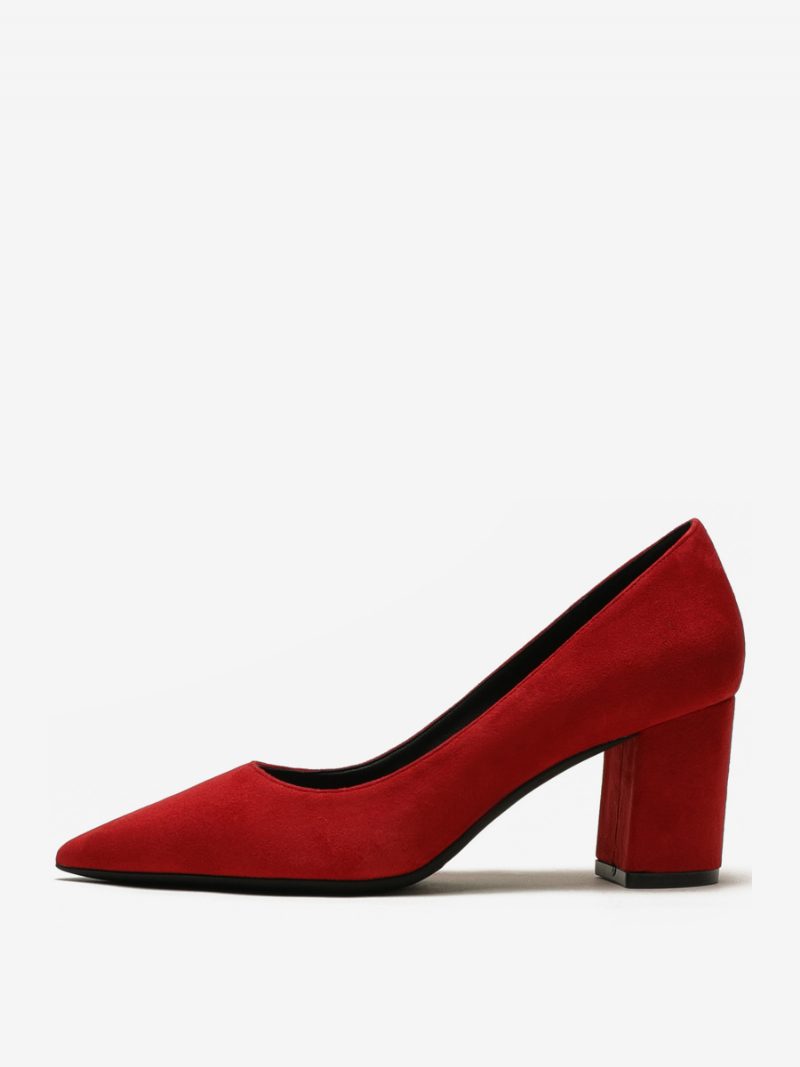 Damen-pumps Aus Wildleder Mit Blockabsatz Braune Slip-on-heels Spitzer Zehenpartie - Rot