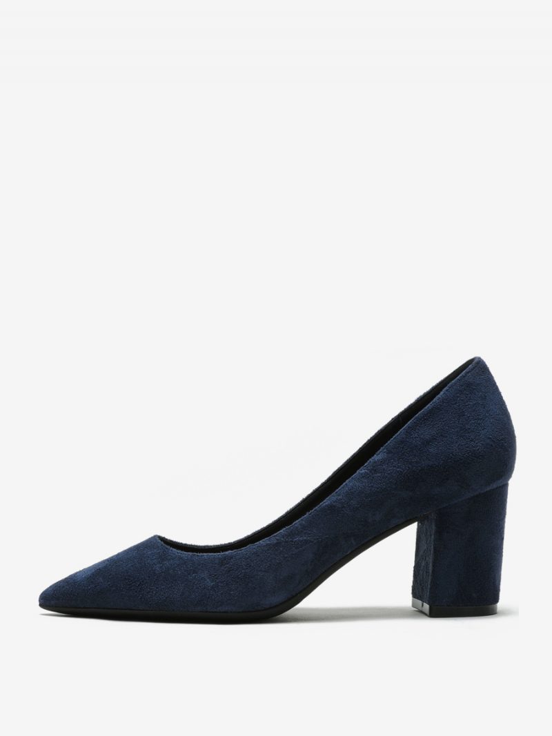 Damen-pumps Aus Wildleder Mit Blockabsatz Braune Slip-on-heels Spitzer Zehenpartie - Tiefblau