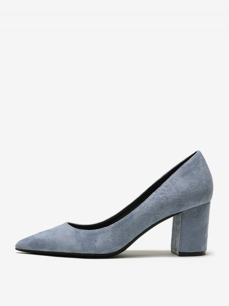 Damen-pumps Aus Wildleder Mit Blockabsatz Braune Slip-on-heels Spitzer Zehenpartie - Blaugrün