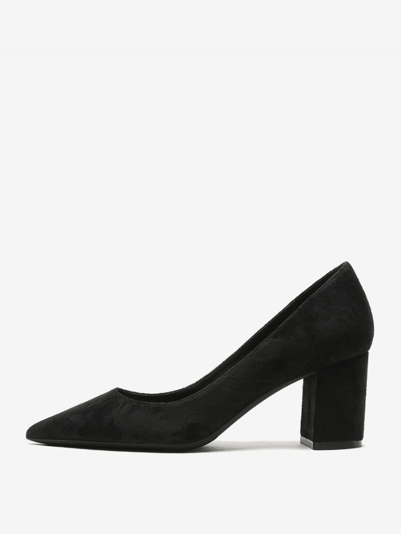 Damen-pumps Aus Wildleder Mit Blockabsatz Braune Slip-on-heels Spitzer Zehenpartie - Schwarz