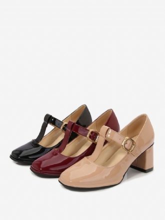 Damen-pumps Im Vintage-stil Quadratische Zehenpartie T-riemen Klobiger Absatz