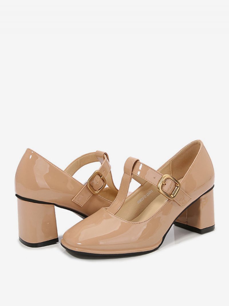 Damen-pumps Im Vintage-stil Quadratische Zehenpartie T-riemen Klobiger Absatz - Hellgelb